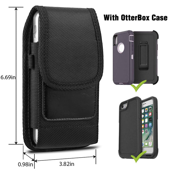 Universal Case Rugged Drop-Proof 5.5" Nylon Vertical Holster Pouch Carrier with Belt Clip & Carabiner - Black