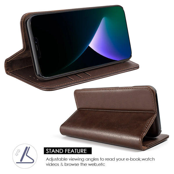 Case for Apple iPhone 14 Pro Max (6.7") The Luxury Gentleman Magnetic Flip Leather Wallet - Brown