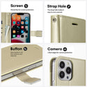 Apple iPhone 14 Pro Max Case Rugged Drop-Proof Leather Wallet with 6 Card Slots, Cash Slot & Lanyard - Gold