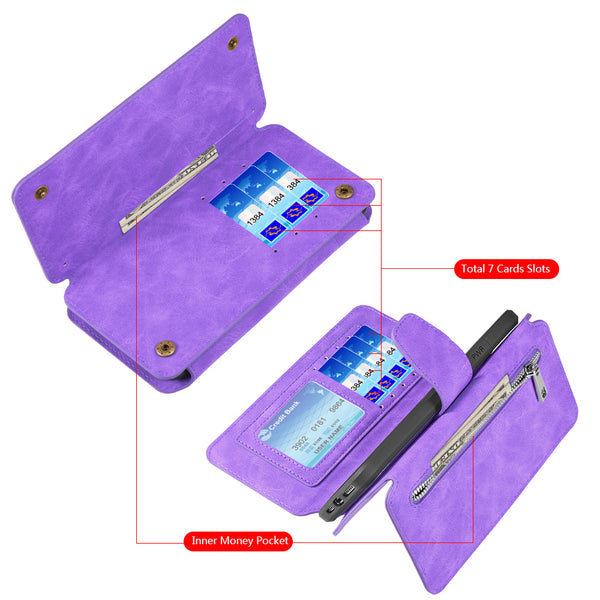 Apple iPhone 14 Plus Case Detachable Rugged Drop-Proof Flip Wallet - Purple