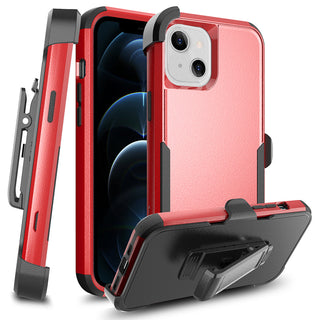 Apple iPhone 13 Case Rugged Drop-proof Heavy Duty TPU with Extra Impact Absorption Corner Protection & Rotatable Holster Clip - Red / Black