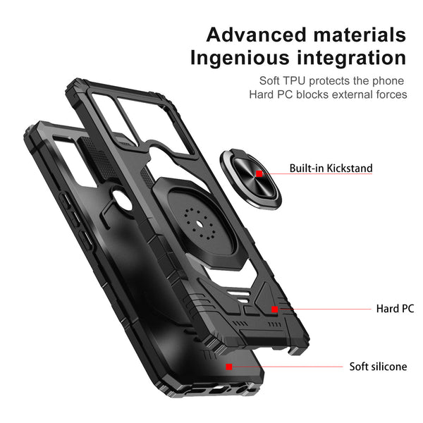 Case for Cricket Innovate E 5G Military Grade Ring Car Mount Kickstand with Tempered Glass Hybrid Hard PC Soft TPU Shockproof Protective - Black