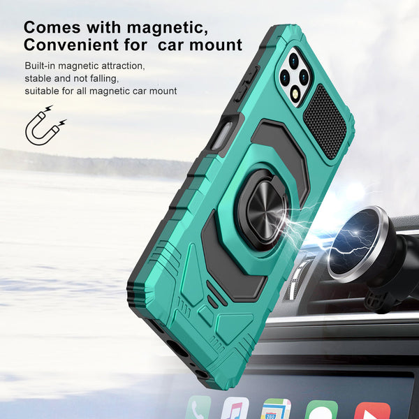 Case for Boost Celero 5G Plus with Tempered Glass Screen Protector Hybrid Ring Shockproof Hard Phone Cover - Teal