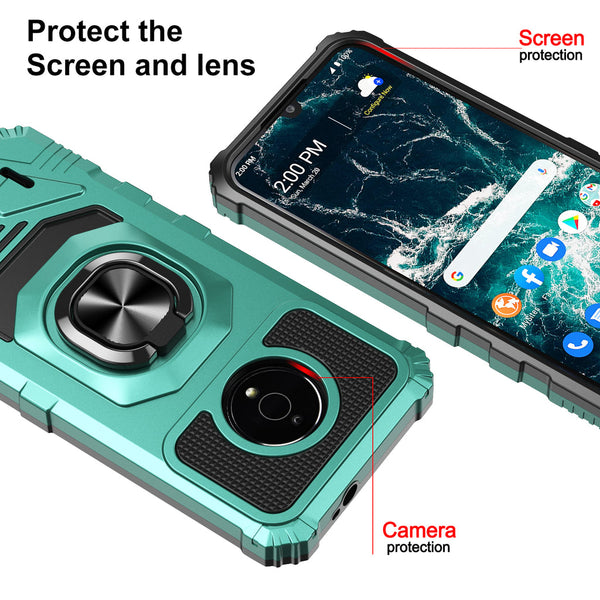 Case for Nokia C200 Military Grade Ring Car Mount Kickstand with Tempered Glass Hybrid Hard PC Soft TPU Shockproof Protective - Teal