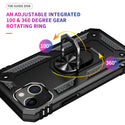 Apple iPhone 14 Plus Case Rugged Drop-Proof with Impact Absorption & Built-In Rotatable Ring Holder Stand Kickstand - Black