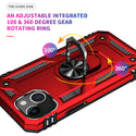 Case for Apple iPhone 15 (6.1") Rubberized Hybrid Protective with Shock Absorption & Built-In Rotatable Ring Stand - Red