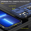Apple iPhone 14 Pro Max Case Rugged Drop-Proof Military Style with Sliding Camera Protection Cover & Rotatable Ring Holder Stand Kickstand - Navy Blue