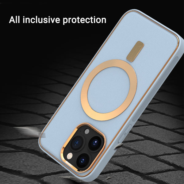 Apple iPhone 14 Pro Case Rugged Drop-Proof PU Leather MagSafe Compatible with Light Gold Trim & Raised Camera Protection - Beige Gold