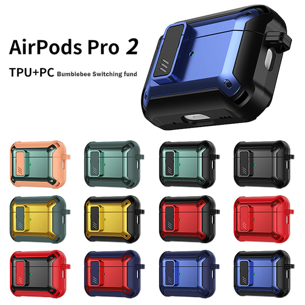 Apple Airpods Pro 2022 Case Rugged Drop-Proof Heavy Duty with Extra Impact Absorption Corners Protection & Carabiner - Black
