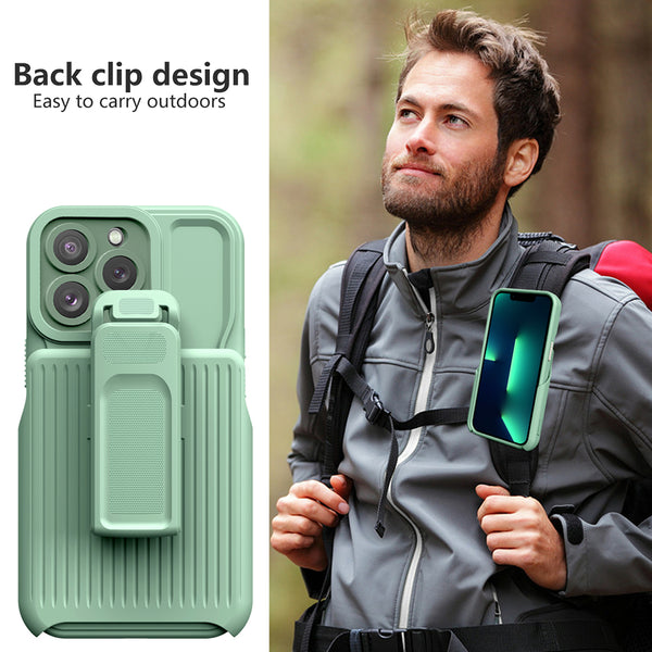 Apple iPhone 14 Pro Case Rugged Drop-Proof with Clip-On Holster & Camera Opening - Dark Green