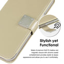 Apple iPhone 14 Case Rugged Drop-Proof Leather Wallet with 6 Card Slots, Cash Slot & Lanyard - Gold