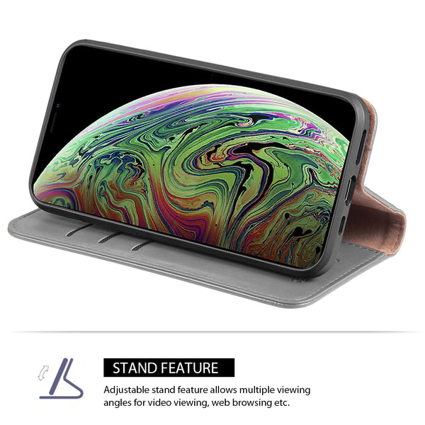 Case for Apple iPhone 14 Pro (6.1") The Luxury Gentleman Magnetic Flip Leather Wallet - Grey