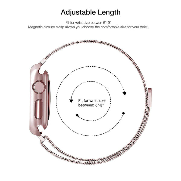 Case for Apple Watch Series 3 2 1 Compatible Case for Apple Watch Band with 38mm Stainless Steel Mesh Milanese Loop with Adjustable Magnetic Closure Replacement Wristband Apple Watch Band - Rose Gold