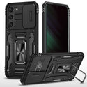 Samsung Galaxy S23 Plus Case Rugged Drop-proof Military Style with Sliding Camera Protection Cover & Rotatable Ring Holder Stand Kickstand - Black