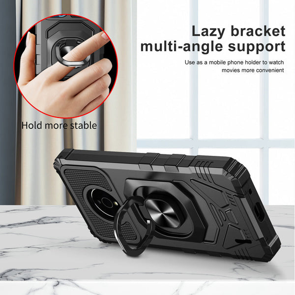 Case for Nokia C200 Military Grade Ring Car Mount Kickstand with Tempered Glass Hybrid Hard PC Soft TPU Shockproof Protective - Black