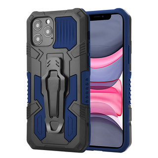 Apple iPhone 12 Pro Max Case Rugged Drop-proof Mech Military Style Metal with Belt Pocket Clip - Navy Blue / Black