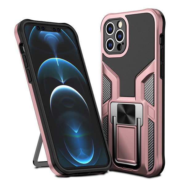 Apple iPhone 12 Pro Case Rugged Drop-proof Mech Design with Impact Absorption & Magnetic Kickstand - Rose Gold