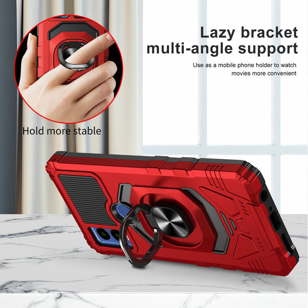 Case for Cricket Innovate E 5G Military Grade Ring Car Mount Kickstand with Tempered Glass Hybrid Hard PC Soft TPU Shockproof Protective - Red