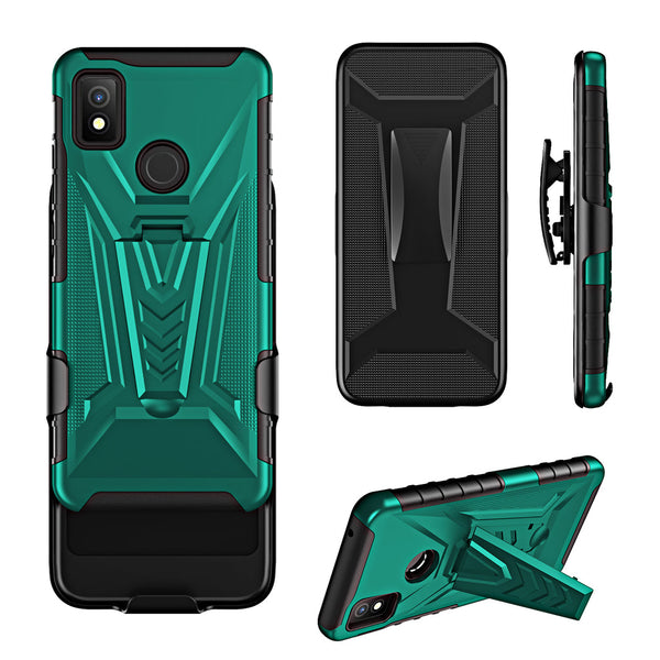 Case for Cricket Icon 4 with Tempered Glass Screen Protector Heavy Duty Protective Phone Built-In Kickstand Rugged Shockproof Protective Phone - Teal