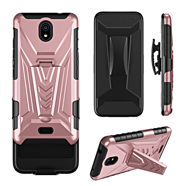 Case for Nokia C100 Military Grade Ring Car Mount Kickstand with Tempered Glass Hybrid Hard PC Soft TPU Shockproof Protective - Rose Gold