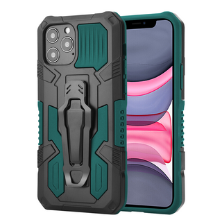 Apple iPhone 12, iPhone 12 Pro Case Rugged Drop-proof Mech Military Style Metal with Belt Pocket Clip - Midnight Green / Black