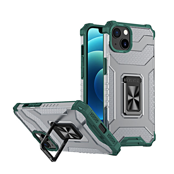 Apple iPhone 13 Case Rugged Drop-proof Clear with Corners & Camera Cutout Protection & Magnectic Kickstand - Army Green