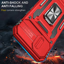 Apple iPhone 14 Plus Case Rugged Drop-Proof Military Style with Sliding Camera Protection Cover & Rotatable Ring Holder Stand Kickstand - Red
