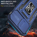 Apple iPhone 14 Pro Max Case Rugged Drop-Proof Military Style with Sliding Camera Protection Cover & Rotatable Ring Holder Stand Kickstand - Navy Blue