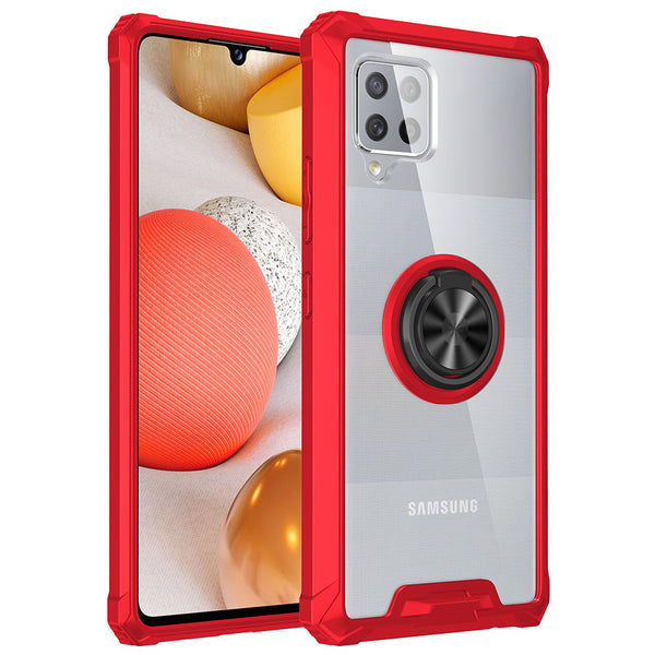 Samsung Galaxy A42 5G Case Rugged Drop-proof Defender Ultra Acrylic Bumper with Magnetic Ring Holder Stand Kickstand & Corners - Red
