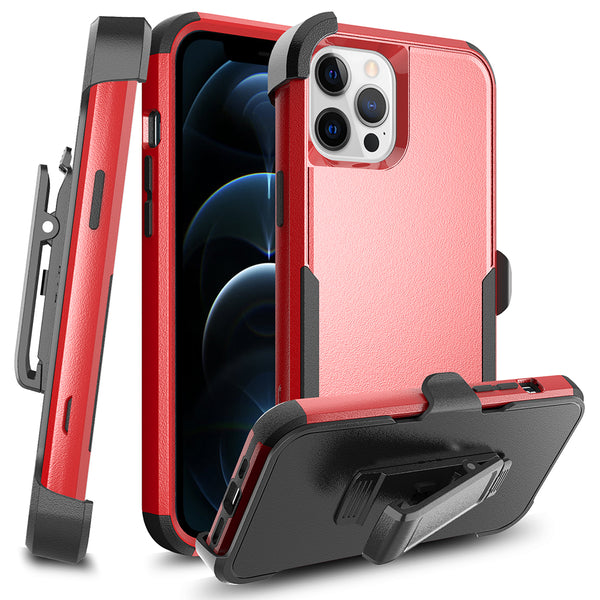 Apple iPhone 13 Pro Max Case Rugged Drop-proof Heavy Duty TPU with Extra Impact Absorption Corner Protection & Rotatable Holster Clip - Red / Black