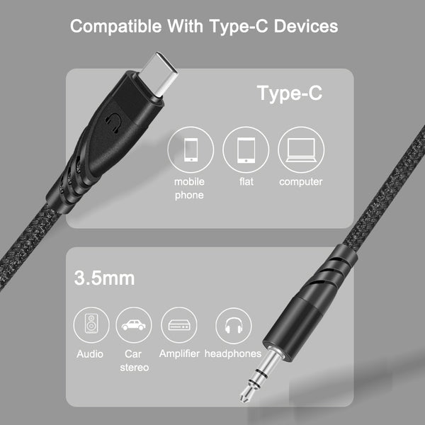 Usb Type-C Male To 3.5mm Female Audio Aux Jack Cable Cord - Black