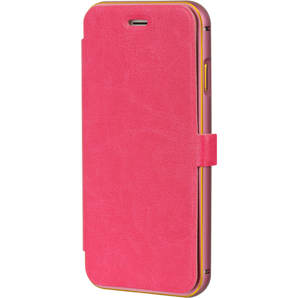 Apple iPhone 6, iPhone 6S Case Rugged Drop-proof Aluminum Frame Flip Pouch Hot Pink