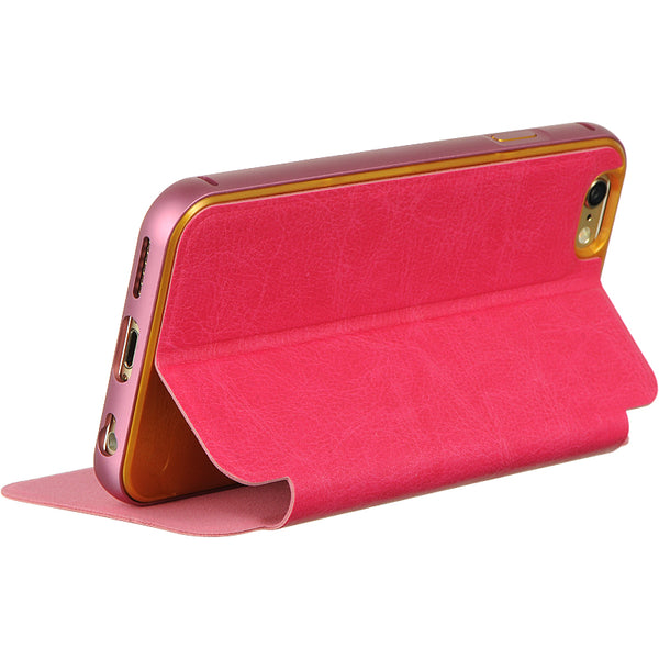 Apple iPhone 6, iPhone 6S Case Rugged Drop-Proof Aluminum Frame Flip Pouch Hot Pink