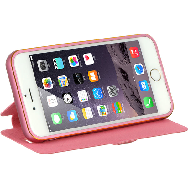 Apple iPhone 6, iPhone 6S Case Rugged Drop-Proof Aluminum Frame Flip Pouch Hot Pink