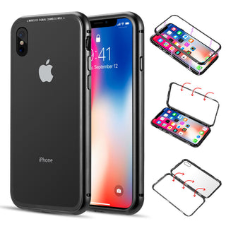 Case for Apple iPhone XS / X Aluminum Magnetic Instant Snap with Tempered Glass Back Plate - Black