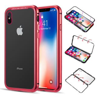 Case for Apple iPhone XS / X Aluminum Magnetic Instant Snap with Tempered Glass Back Plate - Red