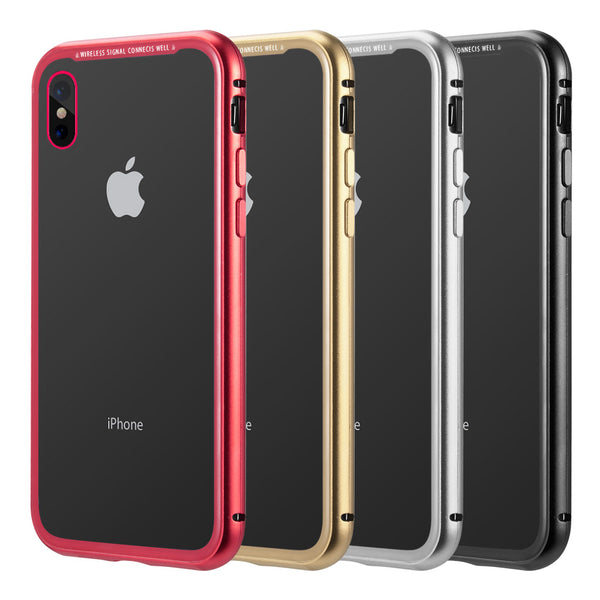 Case for Apple iPhone XS Max Aluminum Magnetic Instant Snap with Tempered Glass Back Plate - Gold