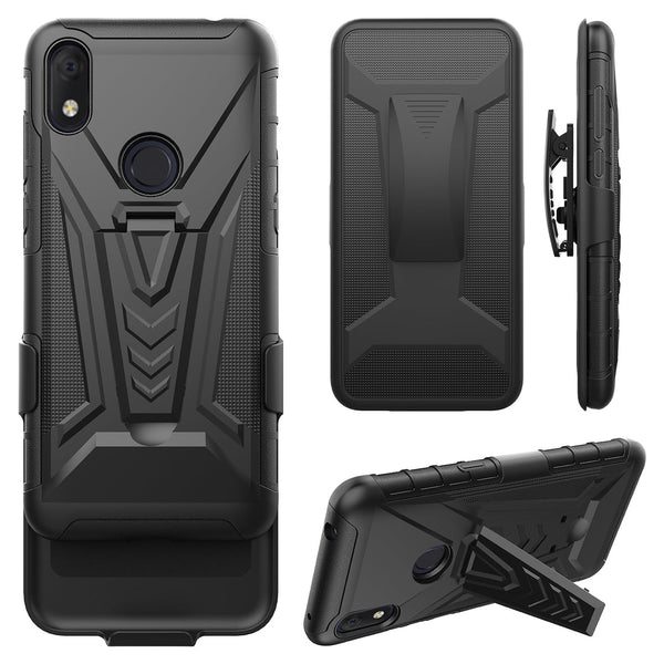 Case for Alcatel Jitterbug Smart3 with Tempered Glass Screen Protector Heavy Duty Protective Phone Built-In Kickstand Rugged Shockproof Protective Phone - Black