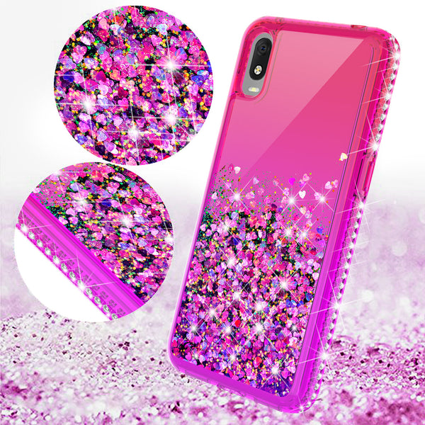 Case for Alcatel Jitterbug Smart3 / Lively Smart Liquid Glitter Phone Waterfall Floating Quicksand Bling Sparkle Cute Protective Girls Women Cover Case for Alcatel Jitterbug Smart3 / Lively Smart withTemper Glass - (Hot Pink / Purple Gradient)