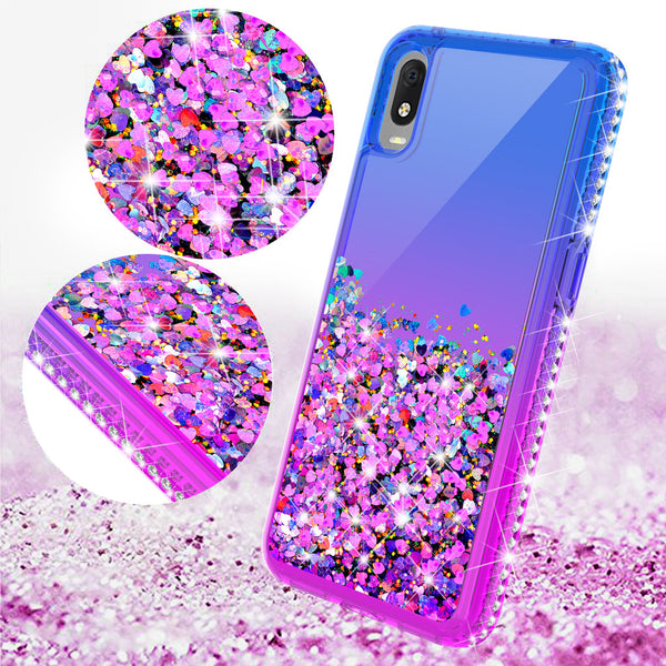 Case for Alcatel Jitterbug Smart3 / Lively Smart Liquid Glitter Phone Waterfall Floating Quicksand Bling Sparkle Cute Protective Girls Women Cover Case for Alcatel Jitterbug Smart3 / Lively Smart withTemper Glass - (Blue / Purple Gradient)