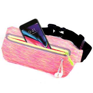 Super Slim Atheletic Fabric Running Belt with Large Phone Pocket No-Bounce Waist Pack for Hiking Running Fitness Glow In Dark - Pink