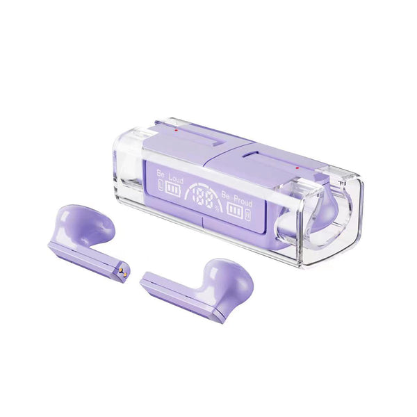 Modern Brick Premium TWS (True Wireless Stereo) Type-C Bluetooth Headsets 6 Hours Long Wearing with Stylish Clear Charging Box - Lavender Purple