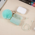 Apple Airpods Pro Case Rugged Drop-Proof Thick Silicone TPU with Furball Ornament Key Chain & Strap - Glittery Mint Green