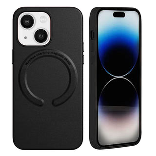 Case For iPhone 15 Plus (6.7") Simplemade 2.0 Premium Lux Leather Protective Anti-Scratch And Compatible with Magsafe With Soft Microfiber Lining And Metal Buttons - Gentle Black
