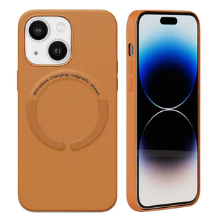 Case For iPhone 15 Plus (6.7") Simplemade 2.0 Premium Lux Leather Protective Anti-Scratch And Compatible with Magsafe With Soft Microfiber Liningg And Metal Buttons - Chestnut Brown