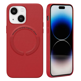 Case For iPhone 15 Plus (6.7") Simplemade 2.0 Premium Lux Leather Protective Anti-Scratch And Compatible with Magsafe With Soft Microfiber Lining And Metal Buttons - Venetian Red