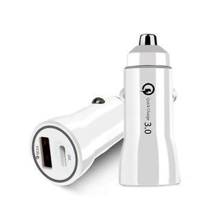 Universal 18W USB Type-C Pd Car Charger with Quick Charge Qc 3.0 & Power Delivery 2-In-1 Dual USB Car Charger - White