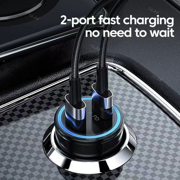 Universal 40W (20W+20W) Pd Dual USB Type-C Car Charger with Power Delivery Cigarette Lighter Adaper - Black