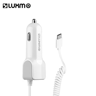 Universal 2.1A Type C Car Charger with Attached Cable &Amp; One Extra USB Charging Port - White