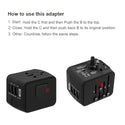 Universal Travel Adpater Worldwide All In One Ac Outlet Powerplug Adapter with 3 USB + 1 Type-C Charging Port for USA UK AUS Asia & EU 200 Countries - Black